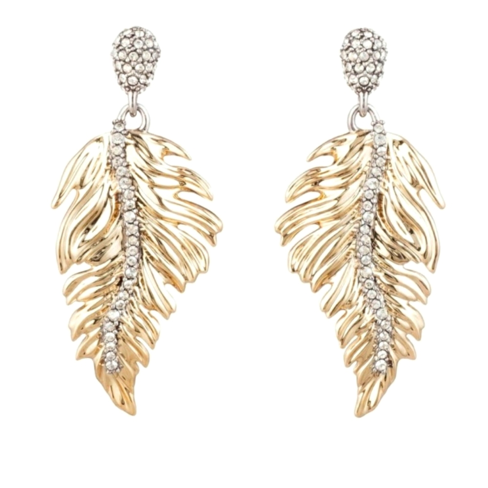 Alexis Bittar Gold Feather Drop Earrings